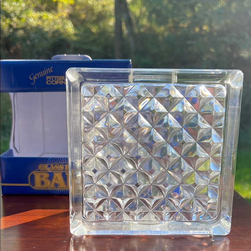 Pittsburgh Corning MCM Architectural Diamond Optic Glass Block Vase / Coin Bank